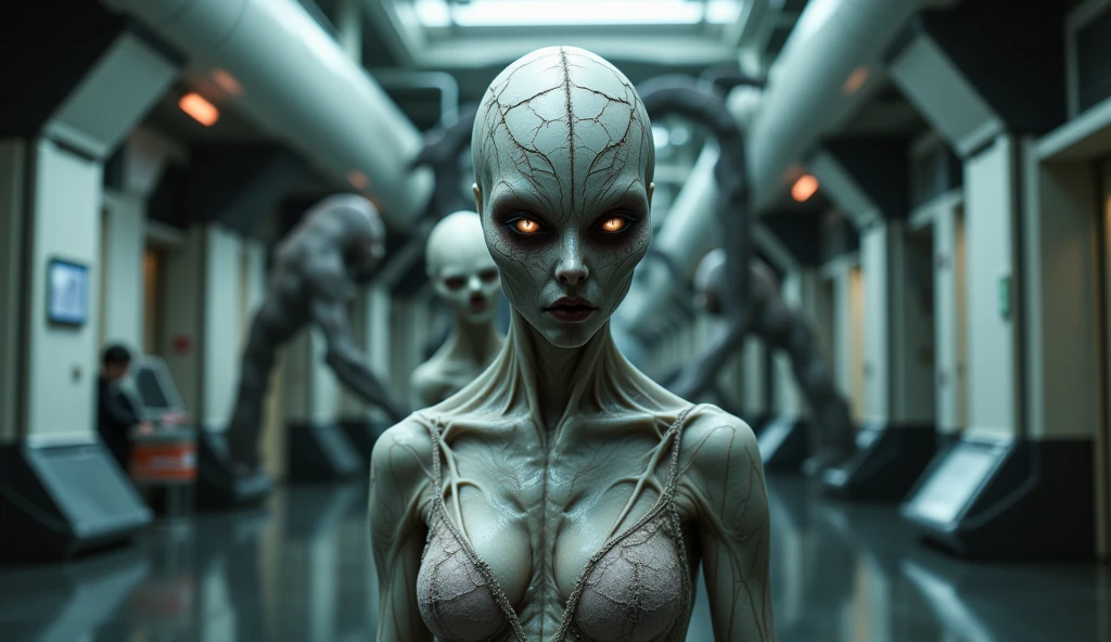 of lot of characters from a movie for from a slave girls biomechanical beyond infinity, inside an alien space ship, with Creepy, Sci-Fi, Fantasy and Horror, UHD, 8k, F2.8, RAW Photo, ultra detailed, sharp focus, hrgiger style, hrg1g3r4rhp,