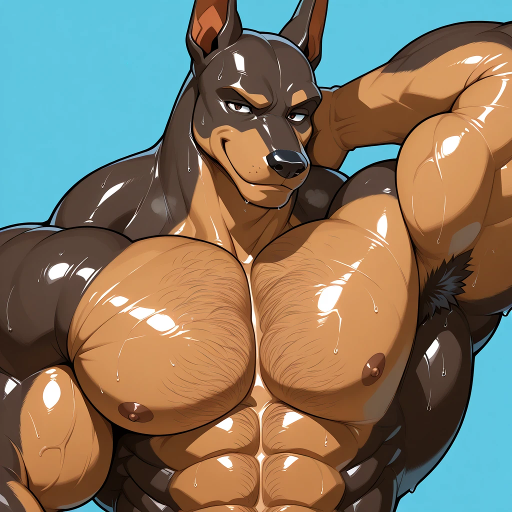 ((solo)), male, anthro (rottweiler), (naked:1.5), ((standing)), ((muscular, large pecs:1.5)), front view, by personalami, by kenket, by thebigslick, (by meesh:1.3), posted on e621, (erection:1.2), balls, ((concrete wall background))