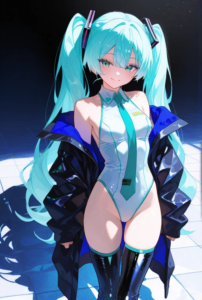 (Masterpiece, best quality, high res、highly detailed cg: 1), Standing on a street corner night, I suddenly feel a gaze upon me. Following the gaze, I see a streetwalker standing nearby. She doesn't approach or call out, but her eyes are filled with temptation, quietly standing but making it impossible to look away once our eyes meet. Twin_Turbo_Umamusume, aqua hair, twintails, heterochromia, purple eyes, blue eyes, sharp teeth,hores tails, nsfw, short stature, open coat, Showing her underwear, Blush