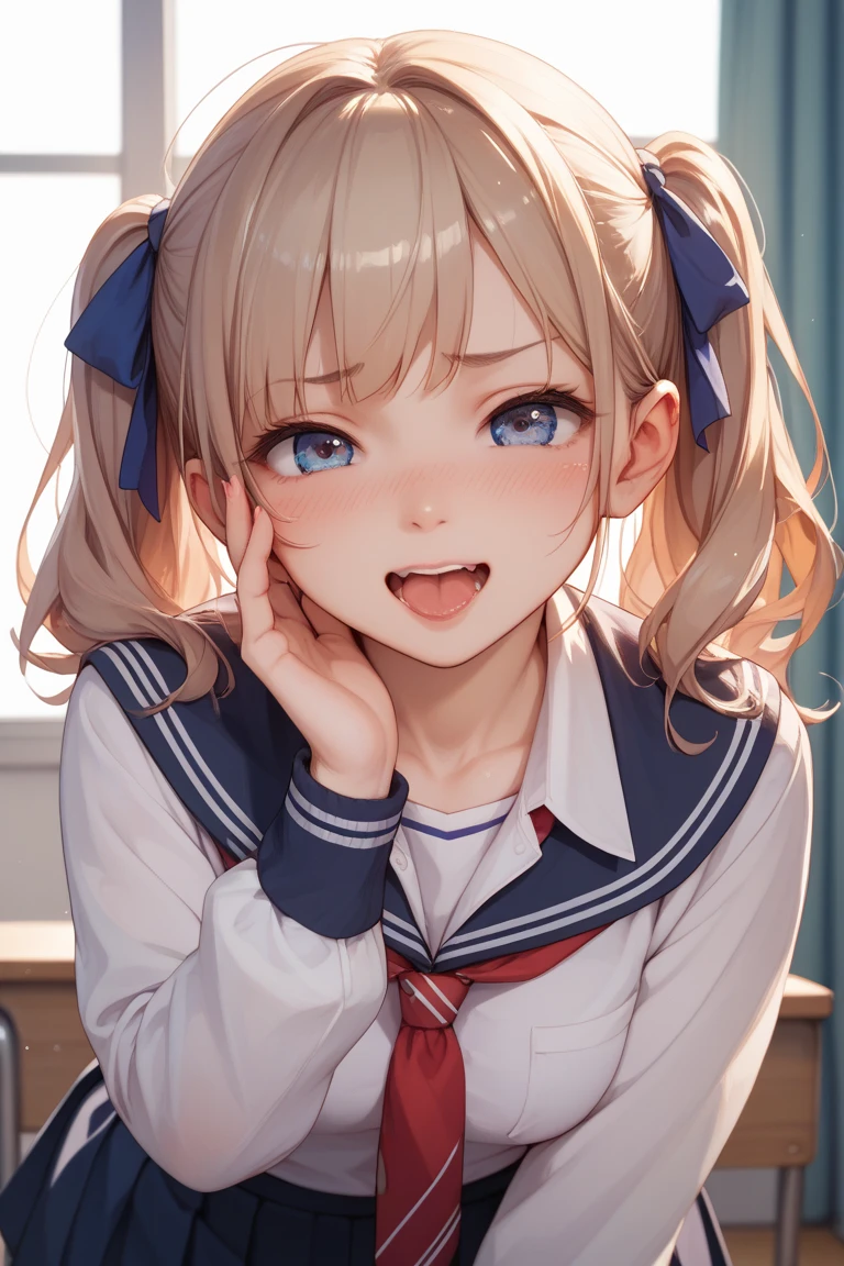 Mischievous and playful girl ,big brest,,Tongue out,slaves,Saliva, droolng, All sweaty, Covered in sweat,School uniform,crass room,Japanese JK
