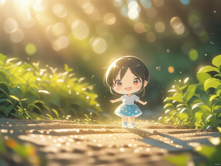 A cute little girl running on the grass with flowers in her hand,wearing beautiful clothes,Colorful blue sky and white clouds。Surrounded by fields,Idyllic background dream MS excited,Super cute in popular Mart Baby Pu,high detal,high high quality,Bright colors,model blind box toy,Disney-style fine light 3D rendering,oc rendered,best qualtiy,8K,Soft film texture,high high quality --auto