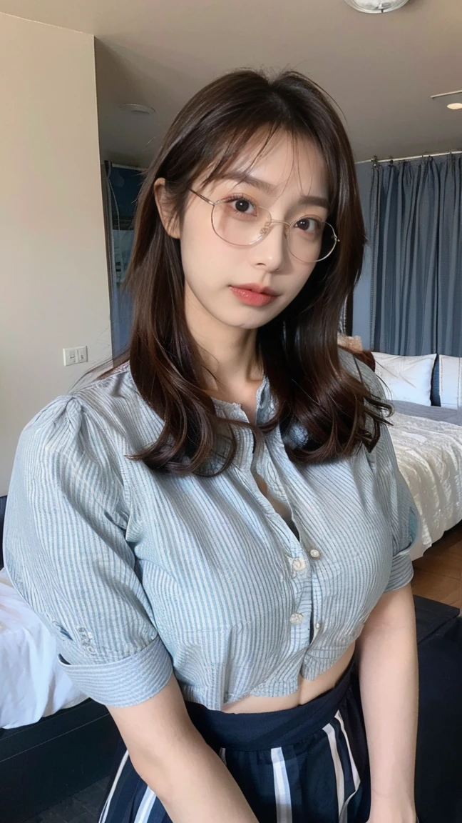 1人の女性,25-years old,large full breasts,a park,Daytime,Looking over here,Front Angle,Mouth is open,Have a plastic bottle,Angle from below,a miniskirt,Wearing glasses,The shirt,Valley,Very delicate,Realistic as a photo,Japan women,cute face