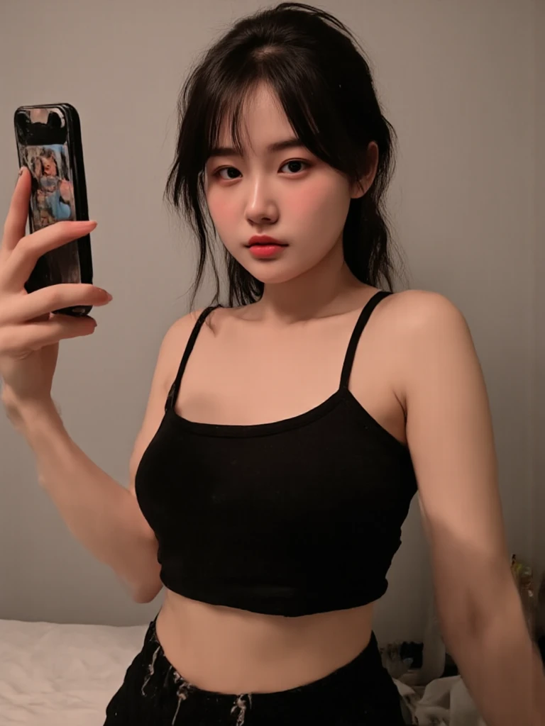 15 year old Asian girl medium body and beautiful face taking naughty photos in the mirror 