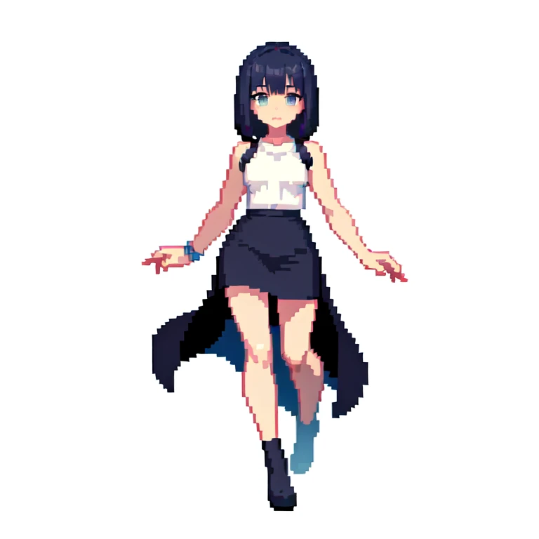raise your heels, Sit down and show your butt from the front, holding my knees, white panties, blazer jacket, long hair, , cute,Pixel art