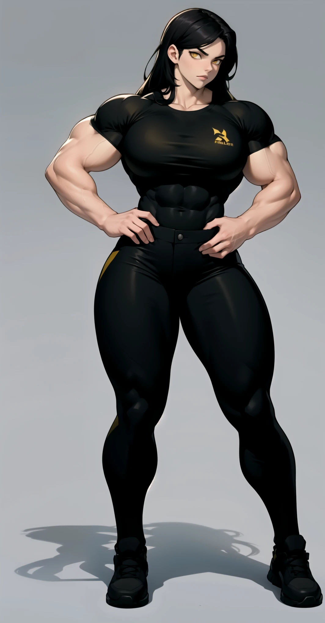A young man, having long legs, thick thighs, large hips, thin and narrow weist, big large feminine breasts, wearing leggings and formal t-shirt , very small spikey boyish haircut, big male reproductive organs, penis bulge,  beard, man, man, very wide hips 