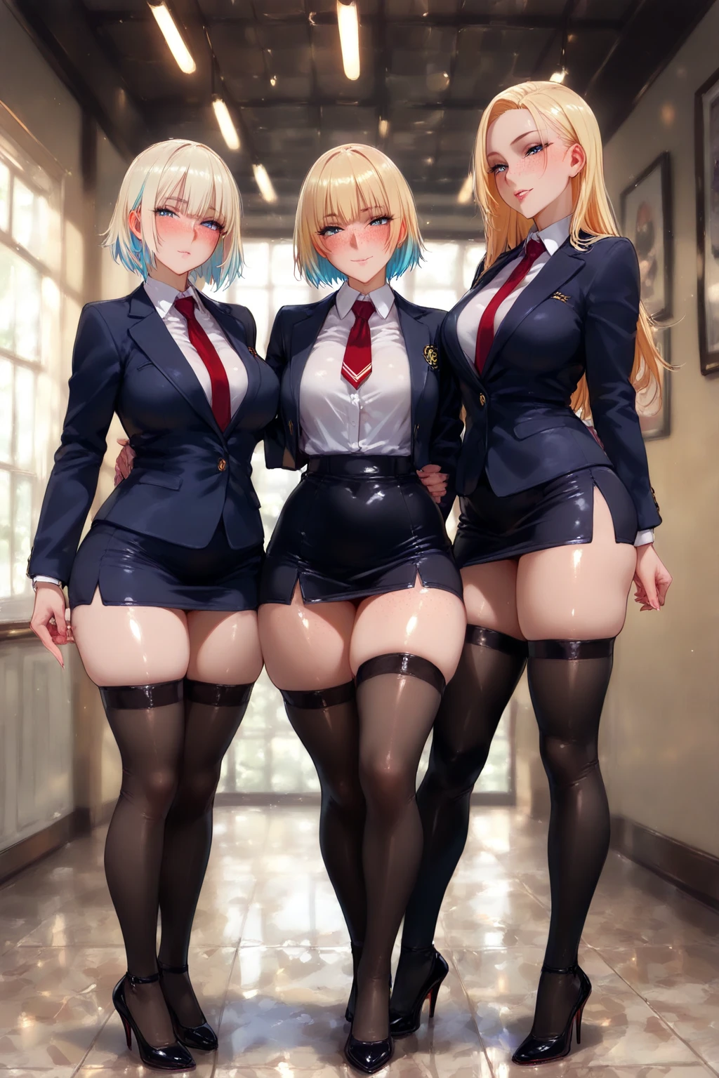 3girls, animal print, slender ,leggy, (bare legs), small ass, ass focus, ass tattoo, bag, black lips, blonde hair, body writing, bracelet, clothes pull, from behind, from below, grey hair, gyaru, hair ornament, hairclip, handbag, indoors, jewelry, leopard print, long hair, (love hotel), multiple girls, open mouth,(pleated micro mini skirt:1.2), (small micro undersize tight thong panties:1.1), queen of spades symbol, school bag, (school uniform:1.25), shirt, skirt, spade tattoo ,tan, tanlines , tattoo, underwear, w, white shirt, zebra print, group picture, lineup, harem, hotel, hotel room, dark, pantyshot,