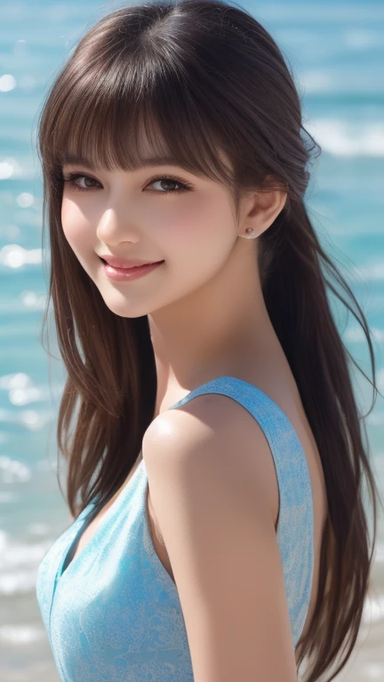 (mermaid girl:1.2), (1 person:1.2),(10 year old girl)、young girl、big breasts、 table top, nffsw、shader、highly detailed eyes、naked、hide one's body with one's hair、blue hair、long hair、naked、side boob、underboob、long hairで胸が隠されている、silky hair、ultra-intricate pupil in eyes、highest quality、bright colors、Bust 100、Standing picture of the game、Pose that emphasizes the chest、上半身はnaked、The lower body is a fish、blue scales、rub your chest、vapor、bare hands、grinning expression、eyes half closed、open your mouth、Mr.々Position、fold your hands behind your back、Hide your hands、evil smile、whole body、beautiful