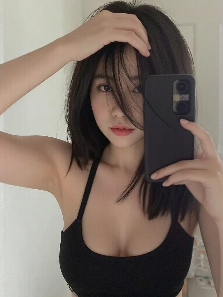 arafa woman in black bra taking a selfie in the mirror, foto adequada, jenny, jennie from blackpink, inspirado em Ion Andreescu, 2 modelo feminino de 4 anos, physicist : a menor barriga de todos os tempos, jennie kim 