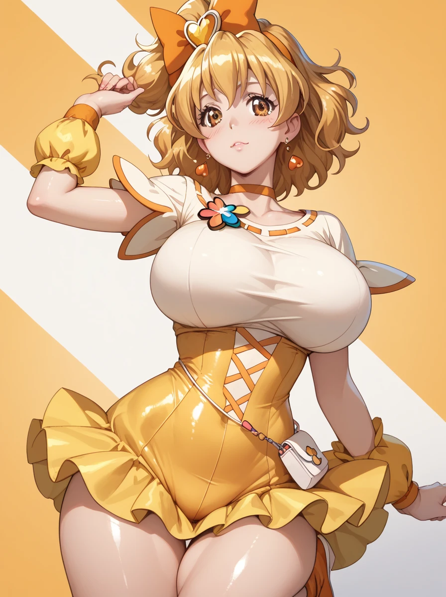 ((anime:1.35)),,((best quality)), ((highly detailed)),(((sketch))) extremely detailed face, beautiful face,((1girl)),((solo)),shiny skin,full body,(tall body, tall, long legs, mature female, mature, adult),((cure pine:)),(precure),one side up,((short hair,)),((hair ribbon)),((short sleeves)), ((frills:1.25)),((orange sleeves:1.15)), ((orange choker)), ((yellow skirt,,)),,((yellow dress:1.35)) ((dress)),(( corset)),(( wrist cuffs)),((huge breasts:1.285)),((curvy:1.15)),((cleavage:1.25))
, ((pussy:1.35)),((nose blush:1.35)),,,(,smile:1.1)open mouth,:o,(looking at viewer),BREAK ((park ,bench:1.35)),((sit on bench:1.35)),((sitting:1.35))outdoors,,BREAK ((spread legs:1.55)), ,BREAK ((orange boots:1.15)),(arm behind back),,(arm behind back),,(arm behind back),,,(arm behind back),from below