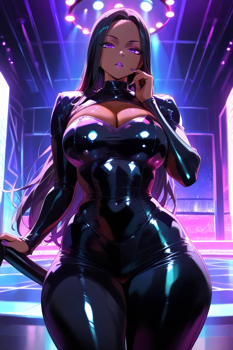 sexy girl in black and pink. neon light. cyberpunk city