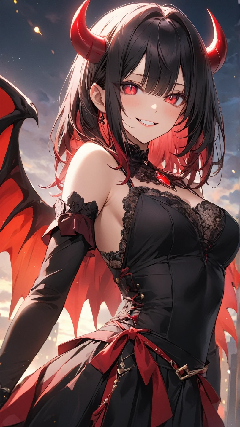 Yandere face, yandere smirk, psychopathic smile, psychopathic smirk, dragon wings, yandere, full body, flying, big breasts, cleavage, Chinese dress
