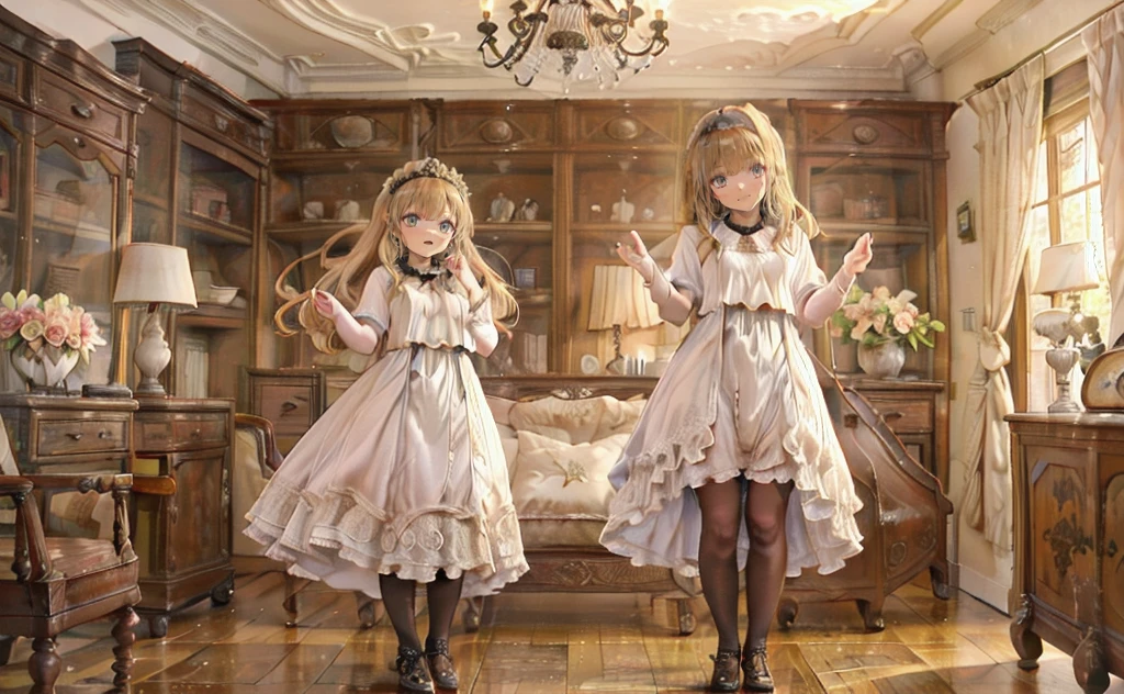 Excellent quality, Masterpiece. Two adult twins, short and messy light brown hair, big golden eyes, very pale. high quality, 4k, 8k