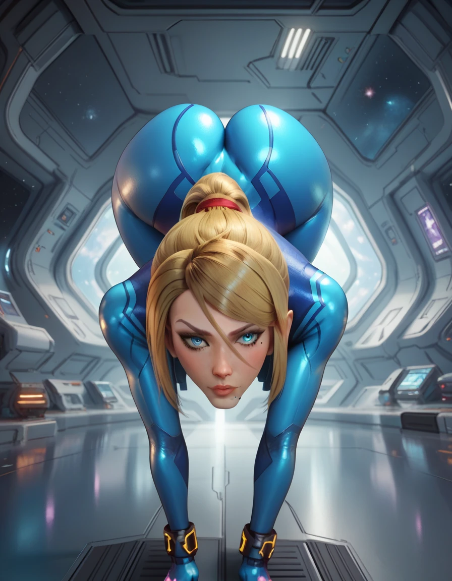 score_9, score_8_up, score_7_up, BREAK, 1girl, solo, Samus Aran, bodysuit, big lips, full lips, aroused, blushing, mature, ponytail, laying on bed, Sci-Fi bedroom with window showing dark space filled with stars, head down ass up, shaking ass, big ass, wide hips, narrow waist, action lines, motion lines, looking at viewer, volumetric lighting, <lora:princess_xl_v2:0.7> <lora:add-detail-xl:1> <lora:Kittew-4RCH0N:0.7> <lora:RoccoV1:0.4>