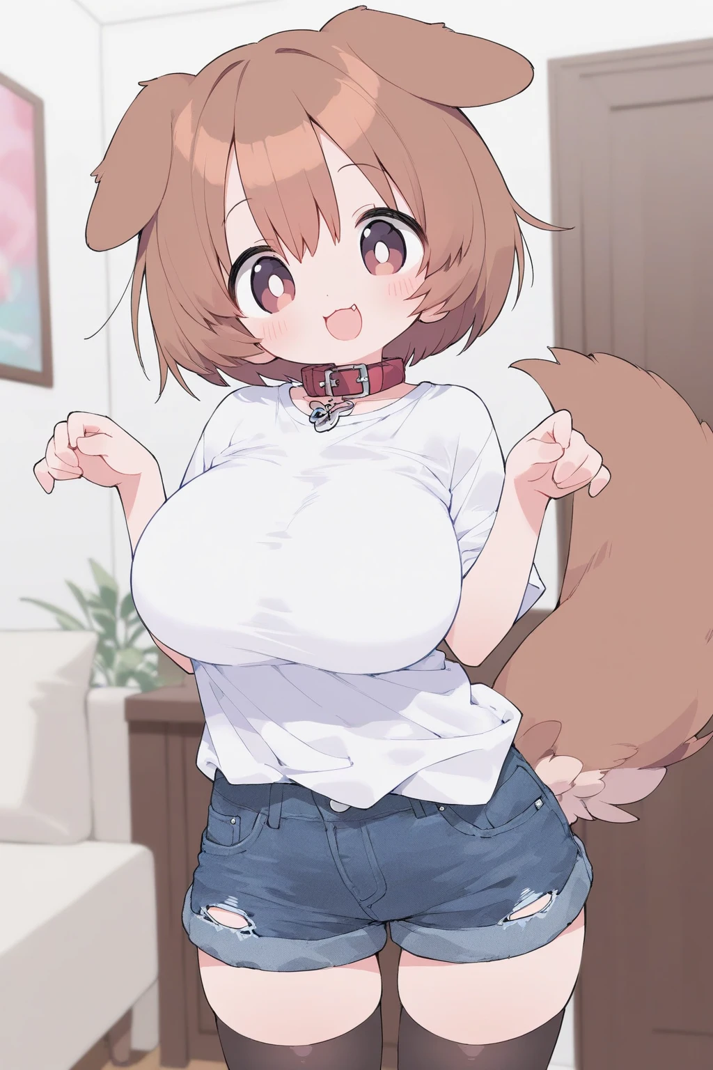 (super fine illustration:1.2),(masterpiece, 8k), (best quality, high quality:1.4), perfect anatomy, hyper detailed, ultra detailed,masterpiece background,beautiful detailed background, v8k wallpaper,perfect design,award-winning art,atmospheric,


BREAK, (Cute:1.5),(Chibi:0.6),(kawaii:1.5),(:0.5),BREAK,1 beautiful girl, (17 years old girl), Very detailed, colourfull, highest details, BREAK, (Huge breasts: 1. 2), Clear skin, Beautiful skin, Shy skin, 1 beautiful girl, (Brown hair:1.75), (fluffy Big cat ears, Ponytail, medium-Long hair: 1. 2), (Light blue eyes, long eyelashes, Double eyelids: 1. 2),Solo,gleaming skin, Clear skin, Beautiful skin,(best quality face),(Top quality glowing eyes),(The best smile,:D:1.45), nose blush, sleepy, grin, open mouth, skin,Clear skin, Beautiful skin,( A smile:1.5), 

BREAK white ribbon,((white shirt)),((gym navy blue clothes)),white sox,standing,whole body,High five,school classroom,

BREAK,wakame,wakame,wakame,(from above,cowboy shot:1.5) , hanging breasts, nose blush, heavy breathing, steam, ((:o):1.2)

BREAK, an anime drawing,tone mapping,color field,Detailed Glow,Best Illumination,Super Detail,Best Light,High Resolution,Intricate Detail,Hyper Detail,