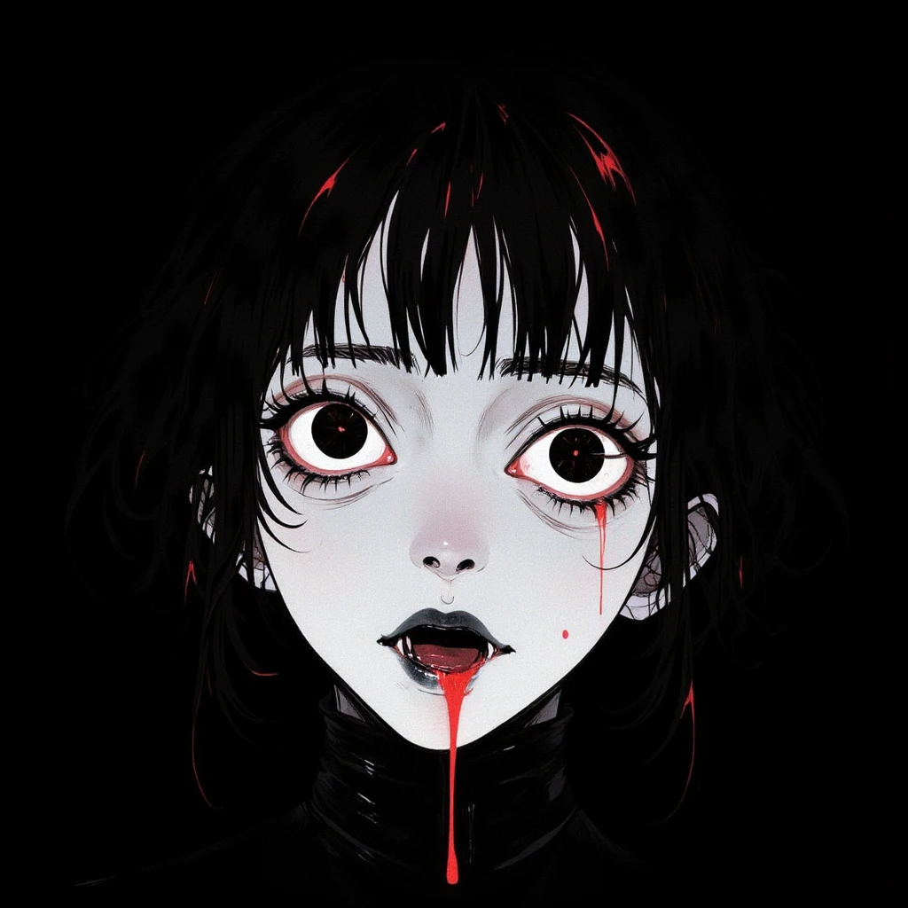 anime girl with Red eyes and blood dripping down her face, with red glowing eyes, with glowing Red eyes, with Red eyes, red-eyed, red-eyed, fully Red eyes, Red eyes, sharp Red eyes, Red eyes glowing, Red eyes, red glowing eyes, with a Red eyes, watery Red eyes, Red eyes, glowing Red eyes