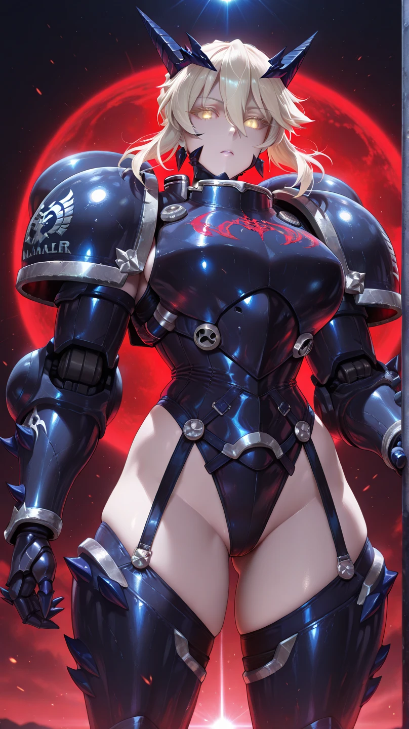 monster girl, ((dark)), ((blood power armor)), ((power knuckles)), the perfect body, ((perfect arms)), ((curvy shapes)), crystal hair, big tits, ultra hd