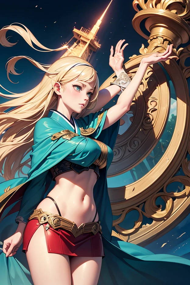 Elisha Cuthbert、Sticking out the navel、newyork、She wears a torn Spider-Man suit,wearing skirt、abstract photorealistic、artistic、Alphonse Mucha's painting(masterpiece、top-quality、hight resolution:1.4)、detaileds、intricate-detail、4K、color splashes、line-drawing、Fibonacci、