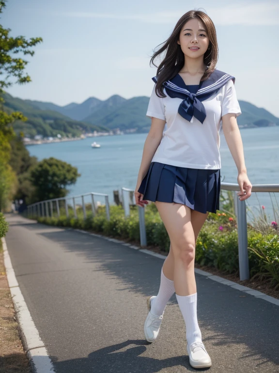 nsfw, 1gir, stand on the beach, pubic hair, tie, foot apart, (wind lift skirt), ((nipples)), (school uniform), ((lift skirt))), ((spread pussy)), vaginal, pussy, ((highest quality)), ((masterpiece)), (detailed), Perfect Face, from underneath.