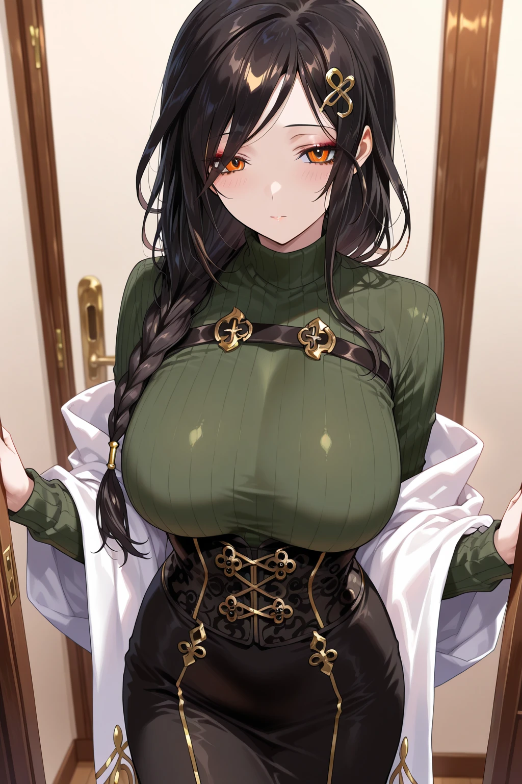 Relena peace craft, masterpiece, best quality, detailed face, detailed eyes, highlight, large_breasts, standing, Relena military uniform, bra, big breasts