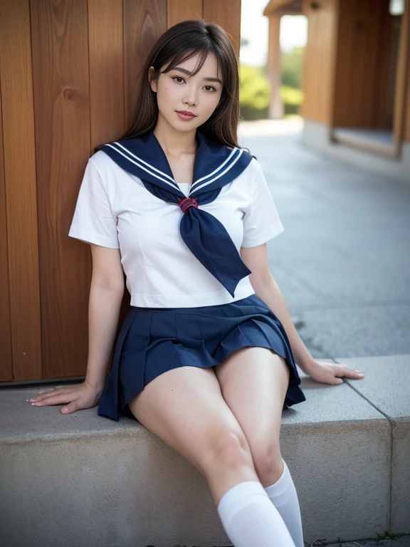 high school girl, , ((Sailor suit:1.3)), ((Red ribbon)), Black pleated skirt, mini skirt, Brown leather shoes, ((Black knee-high socks)), height: 158cm, , Realistic, Browsing Caution, ((Crack:1.1)), ((Spreading pussy:1.1)), On the stairs in the park, ((Glowing Skin:1.3)), cute, cute, Japanese, 最high quality, shape, Very detailed, In detail, High resolution, 8k wallpaper, Perfect dynamic composition, Beautiful details, Big Breasts, Random sexy poses, whole body, Like a real human being, smile, gravure, 1 female, Black Hair, Long Hair, 15 years oldts:1.3), 最high quality, 8k, high quality, High resolution, (Thick lips), ((Looking at the audience)), double eyelid, Beautiful woman, whole body, Dutch Angle, Fashionable necklaces, Short Bob Hair, (pubic hair:1.3), ((Spread your legs:1.3))