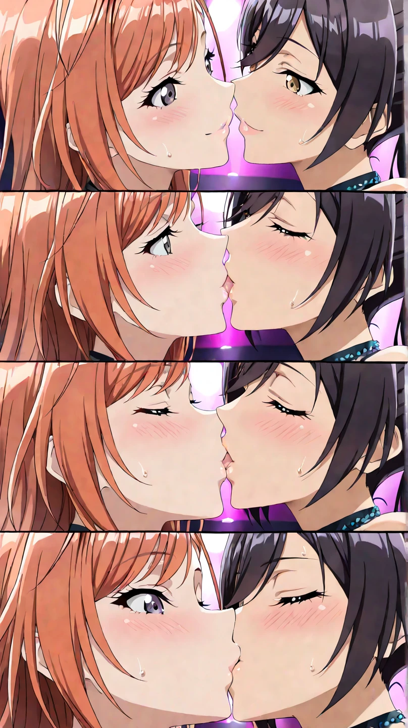masterpiece, quality, A high resolution,((( 2 girls))), ((Yuri)), ((this kiss:1.4)), giving a hot kiss, in the bedroom, sexy lingerie, big