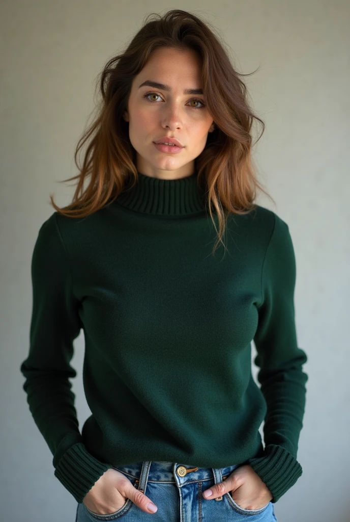 A stunning intricate full color portrait of  a beautiful woman, wearing  green sweater, in a murky storeroom, natural lighting, epic character composition,by ilya kuvshinov, alessio albi, nina masic,sharp focus, subsurface scattering, f2, 35mm, film grain <lora:SashaGrey-000005:1>