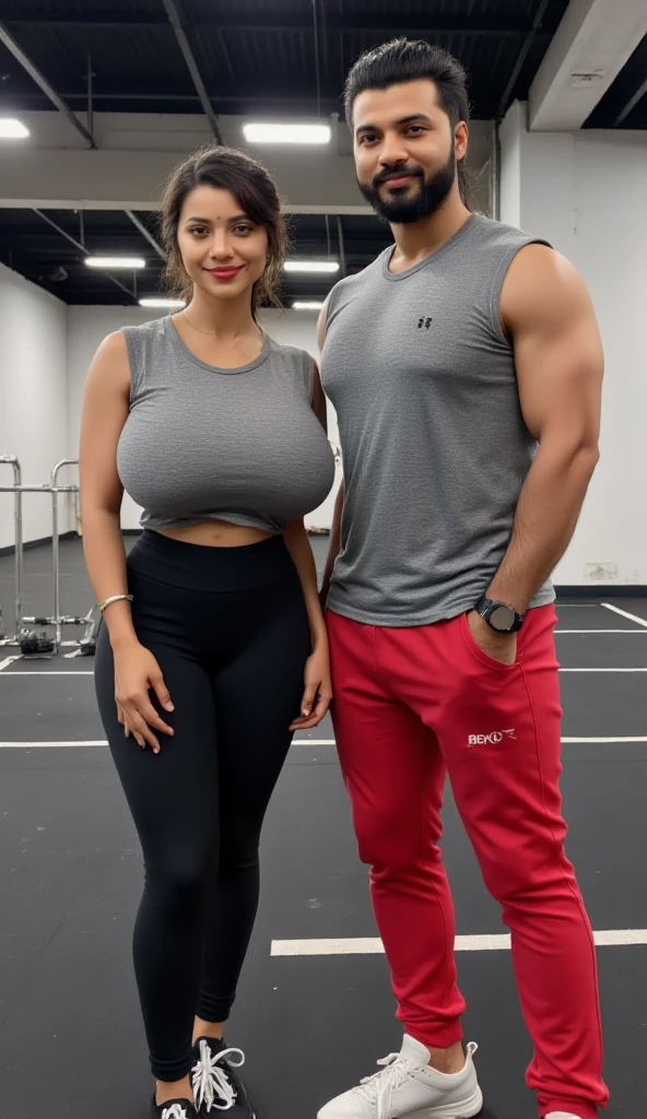 gym, workout, hot, sweating, sweaty, tan, big , tan skin, flustered, blush, black clothes, see thru, yoga pants, man standing behind girl, man behind touching , grabbing , boob grab