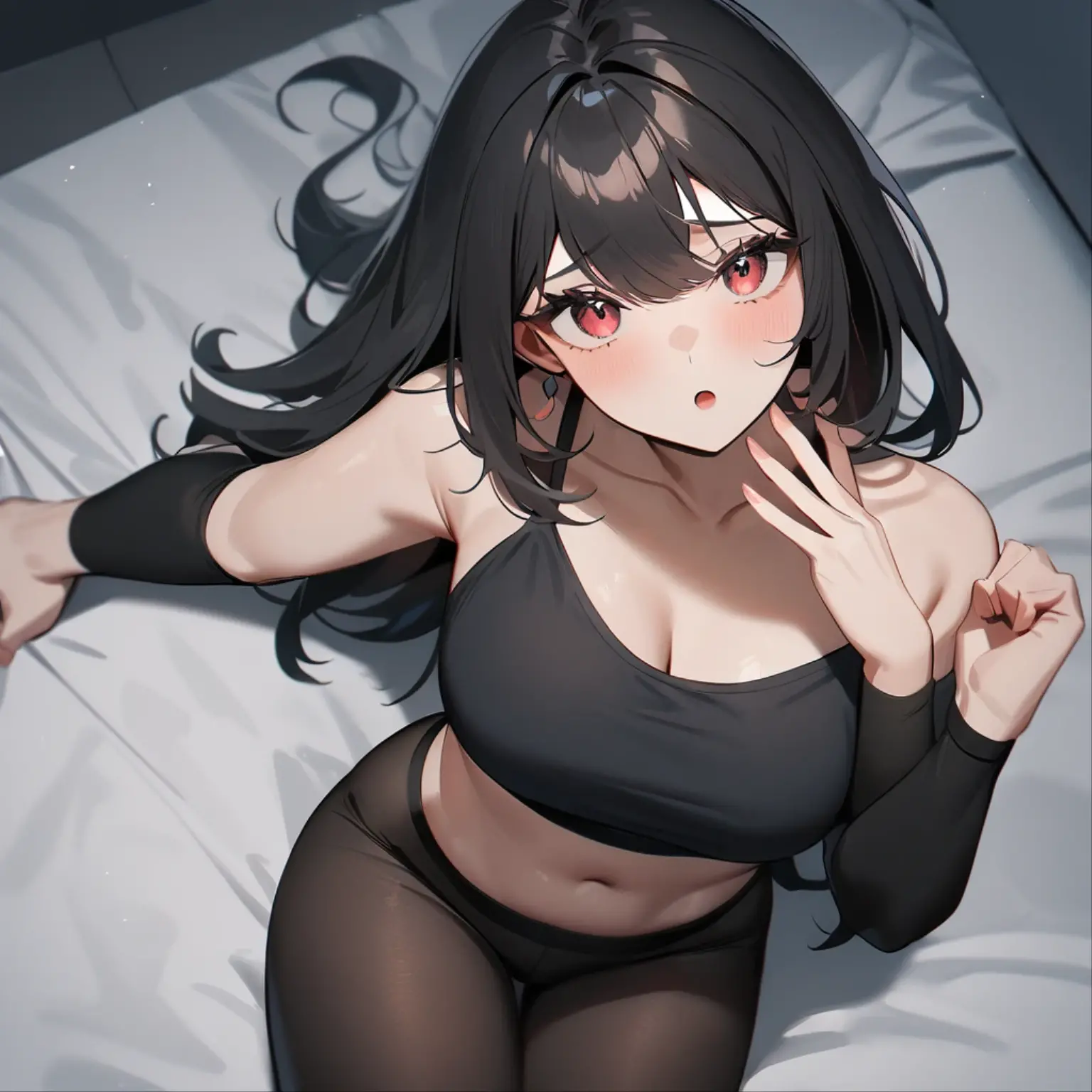 nsfw,pov,Paizuri,1girl,wife,Solo focus,absurdres,black hair,red eyes,big breast,huge,Absolute,masterpiece,best quality,very aesthetic,(slingshot swimsuit),1boy,1penis,Lick