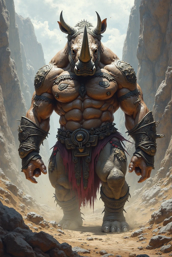 A warrior with a dinosaur on his shoulder and a golden t-rex hanging on his shoulder