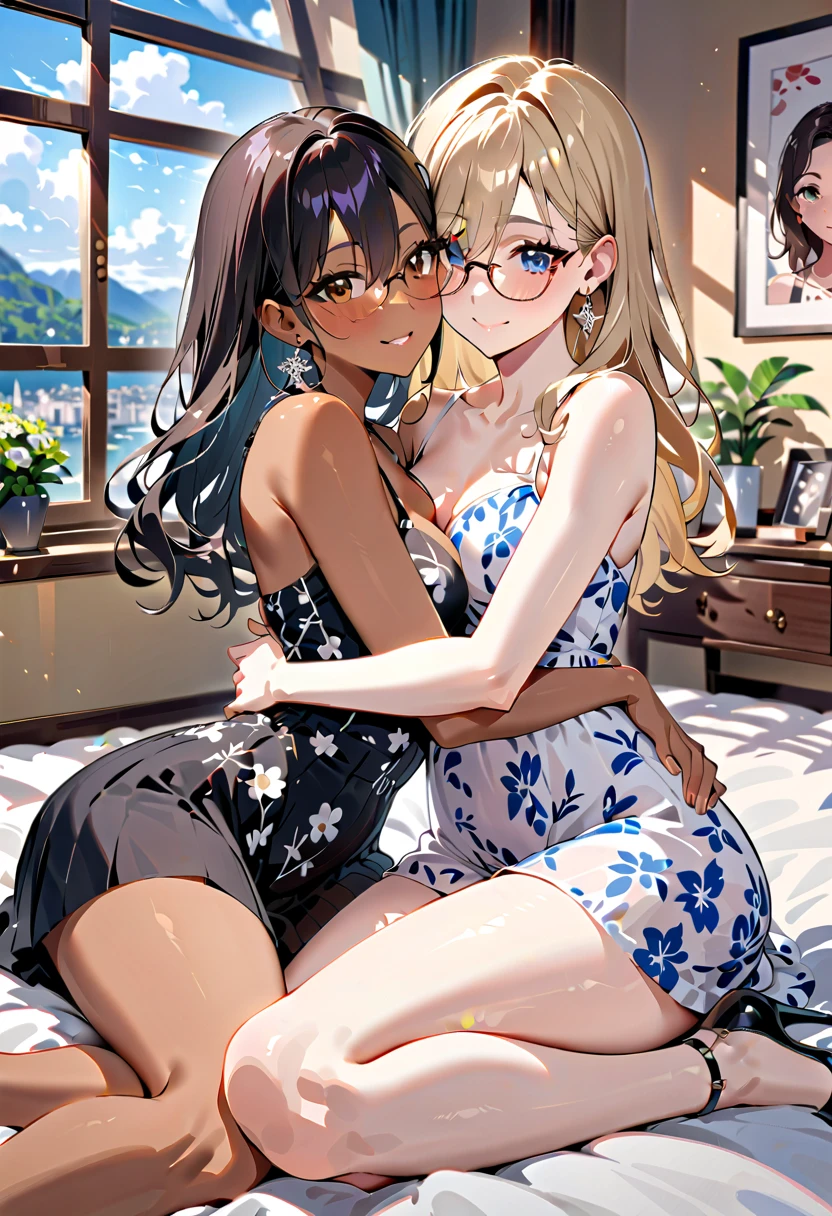 Two-dimensional girl、((Summer light))、Steppe on a summer day、((From the top))、The Sun Directly Above、huge-breasted、Big round 2d girl、((Summer light))、Steppe on a summer day、((From the top))、The Sun Directly Above、huge-breasted、big round glasses、bbw,Large Thigh、Two girls、embracing each other、Deep kissing、the kiss、lesbian、red blush、Okinawa、hibiscus、swim wears、Hot summer days、sand beach、a child girl,Lori、(Tanned skin:2.0)