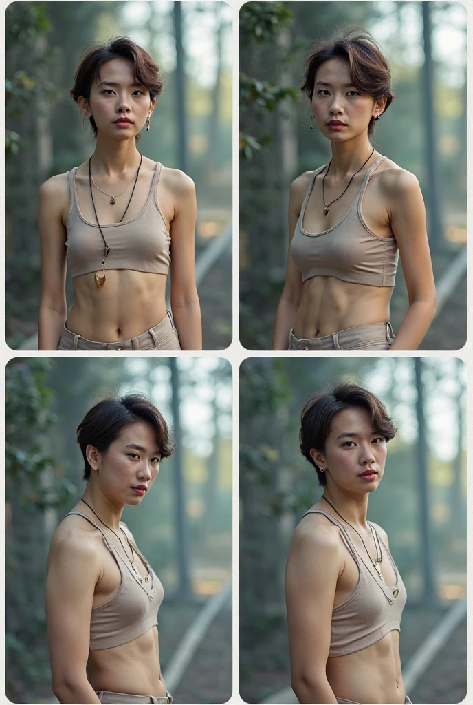 cute girl idol k-pop 12 year old short hair medium breasts Wear a sport bra, short skirt, and her boyfriend an old man, went on a trip to temple in Bangkok, An old man's hand grabbed a young girl's breast, realistic 4k