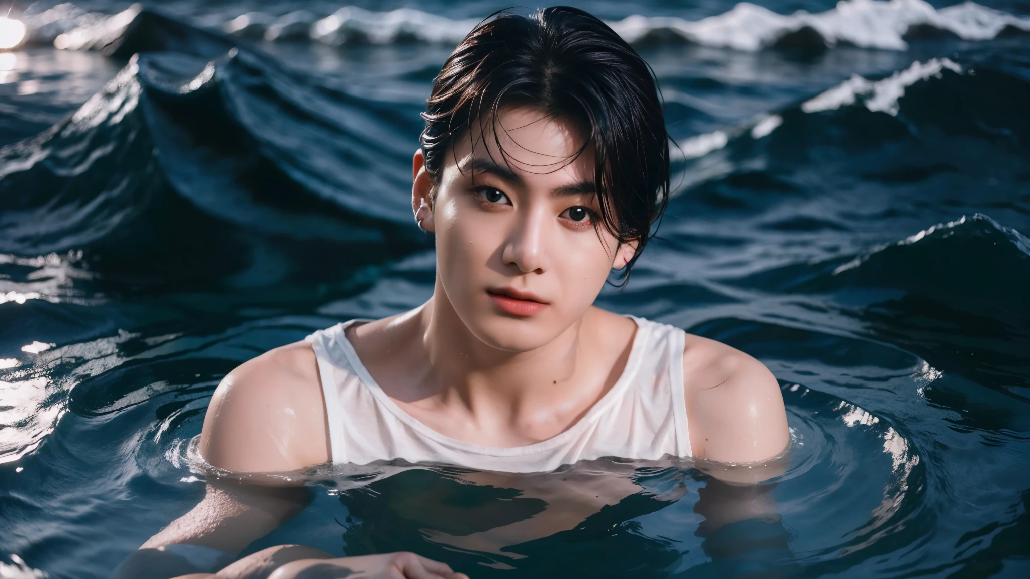 jungkook from bts swimming on a sewage full of rats