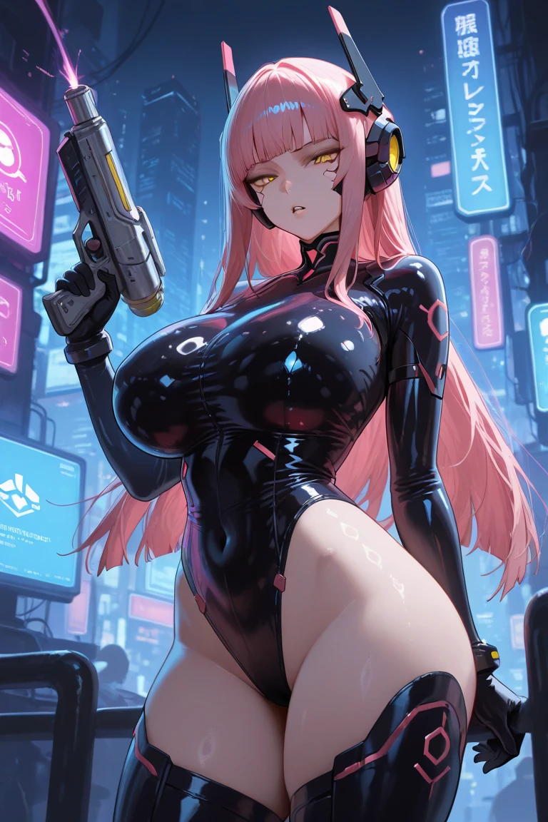 (original) , (very detailed wallpaper) , very detailed illustrations, (1 Girl) , beautiful eyes, (delicate face) , perfect detail,(long hair:1.3),(sitting:1.4), (twintails:1.2), red eyes, pink hair, smile ,pink lips, bright blue eyes, closed mouth,
((mechanical parts)), mechanical spine, mechanization, future, wide hips, laboratory, ((mecha)), stylish energy \(module\), repairing, (giantess1.4), The surrounding scene looks small,The main character gets bigger,( and the surrounding scenes get smaller to make the main character bigger1.),(The scene gets smaller1.2), outdoors, cyberpunk, city lights, night sky, neon lamp, Light Enhancement ,orange theme
(best lighting) , (super complex detail) , 4K Unity, (super detailed CG: 1.2) , (8K: 1.2) ,
, (bondage,:1.4) ,