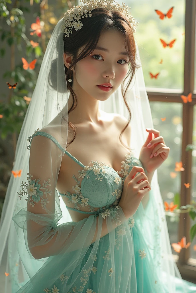 best quality,masterpiece,extremely Detailed details,high resolution,8k,intricate details,realistic,photorealistic,dramatic lighting, 1girl,dunhuang_clothes,dunhuang_dress,small breasts,no bra, no panties, partially hidden by the clothing,(see-through:1.3),Through a thin veil,glimpses of breasts are visible,creating an alluring and suggestive effect,reveals glimpses of her skin and the contours of her chest, cowboy shot,dancing,