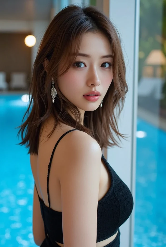 top-quality、masterpiece、超A high resolution、(Photorealsitic:1.4)、Raw photo、女の子1人、Dark hair、glowy skin、WET BODY、Dramatic Writing、Full body photo from toes to head、female dog、maikurobikini、爆乳