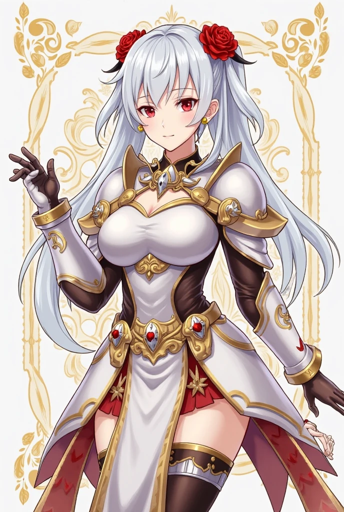 1girl, <lora:BaldrFEHv2-IL:1> baldrFeh.
an illustration of a girl. she is standing. she is indoors.
<lora:BaldrFEHv2-IL:1> baldrFeh, long hair, drill hair, white hair, streaked hair, heterochromia, orange halo, black headpiece, earrings,
white dress, aiguillette, cleavage cutout, center opening, blue undershirt, single shoulder pad, cape, white gloves, blue legwear, diamond cutout, white high heel boots, gold trim,
cowboy shot,
indoors,
masterpiece, perfect quality, best quality, absolutely eye-catching,