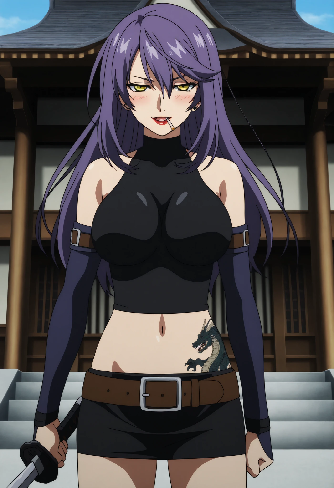 Saeko busujima disfrazada como capitana del Gotei 13, BLEACH, Soi Fong, Retsu Unohana, Rangiku Matsumoto, una sola chica, vestimenta feudal, vestimenta de samurai negra, Ichigo Kurosaki, chaleco blanco hasta los pies, alta calidad