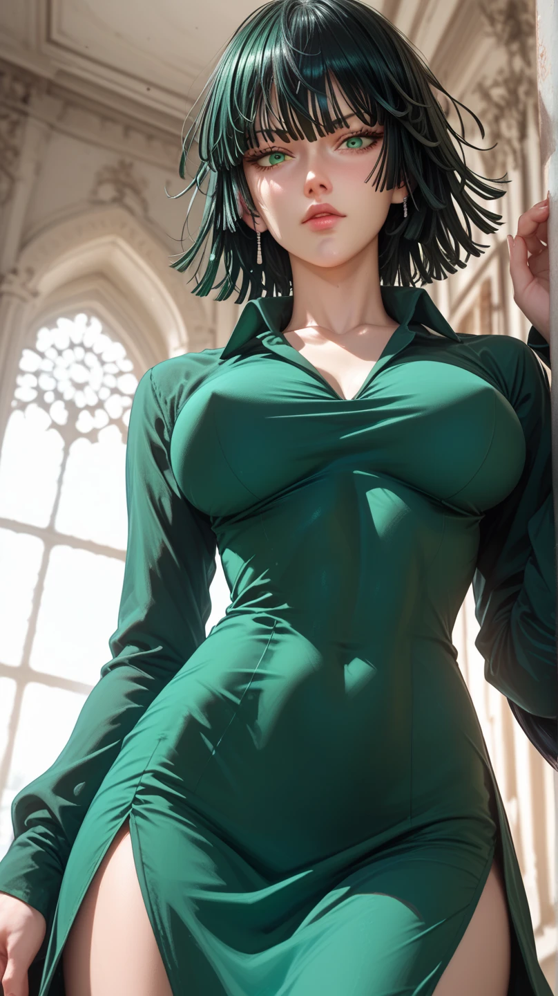 Realistic photography, full body shot, adorable girl, fubuki, showing her naked breasts, full deep cleavage, (((gigantic breasts))), (((ultimate saggy breasts))), sexy mini panty, alluring smile, seductive, lifelike, ultra realistic, realistic skin, skin pores, (detailed face and eyes:1.2), big hips, firm thighs, tantalising, extravagant, volumetric lightings, realistic shadow, rim lights, (dark green hair)
