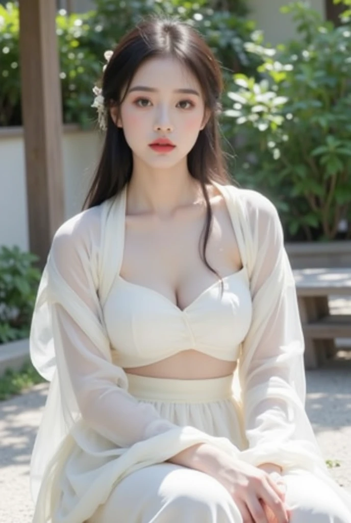 ((Best Quality, 8k, Masterpiece: 1.3)), Focus: 1.2, Perfect Body Beauty: 1.4, Buttocks: 1.2, ((Layered Haircut)), (Wet Clothes: 1.1), (Rain, Street:1.3), (Breasts: 1.2), (Hanfu: 1.2), Bare Shoulders, Bare Legs, Highly Detailed Face and Skin Texture, Fine Eyes, Double Eyelids, Whitened Skin, Long Hair, (Shut Up: 1.5), (Bokeh Background: 1.5), Big Breasts