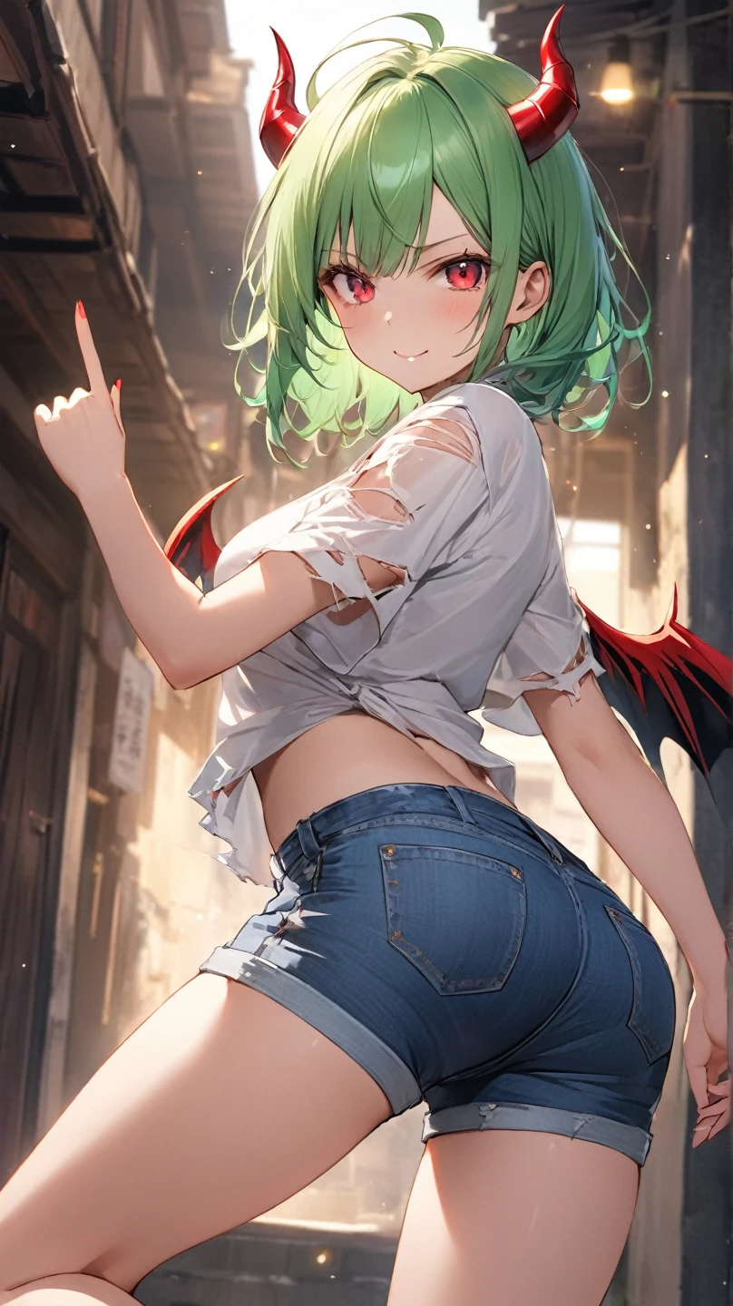 (masterpiece, best quality, detailed), 1girl, solo, looking at viewer, Remilia_Scarlet_Touhou, red eyes, blue hair, short hair, vampire,
<lora:edgGrungeFreestyle:1>, (edgGrunge, wearing edgGrunge fashion:1.1), cargo pants, multiple belts, torn clothes, <lora:school_yard_v0.1:1>, school yard, field, bent over, from behind, legs together, arm support, looking back, ass grab, parted lips, evil smile, smile