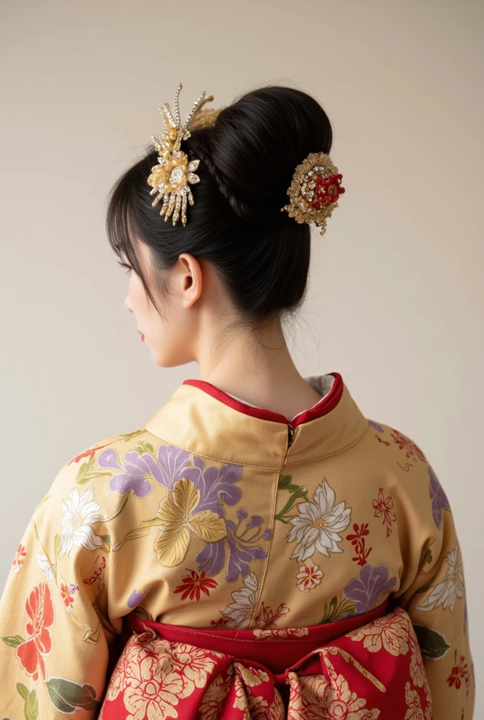 Long hair, kimono, cute, back view 