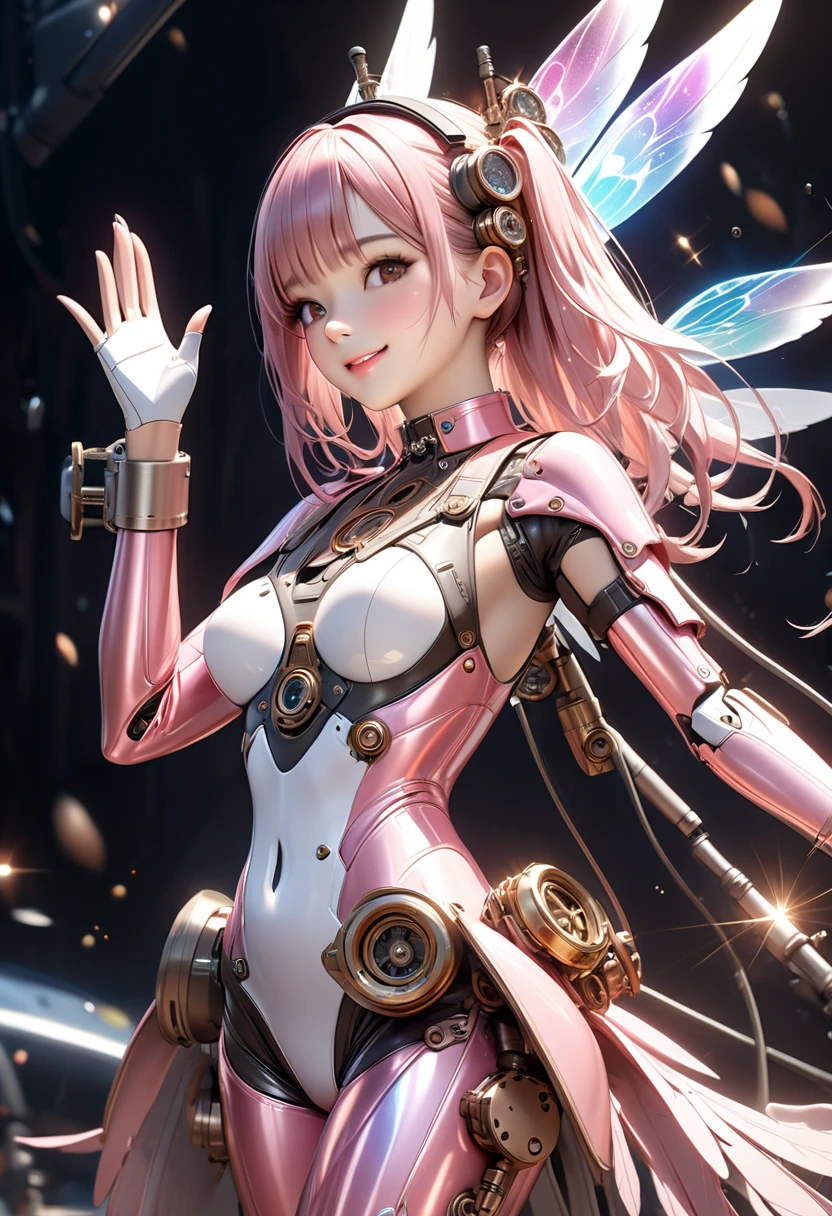 masterpiece、detailed、16K、shiny skin、1girl、(magical girl flying in the night sky)、(Wearing a white and pink rider suit:1.5)、Are standing、big breasts、big ass、(focus on chest)、pink long blonde、ponytail、brown eyes、(非常にdetailedな目と顔)、Accurately drawn face、(intricate pink and white zentai、Golden hairpin、vivid contrasting colors、intricately designed details:1.2)、(best ratio 1 thumb、Refers to 4 books:1.3)、(heart shaped pink effect:1.5)、(dynamic pose)、(Ghost Smile)、(open your arms:1.5)、(Sparks dance in the night sky:1.3)、(view from below)、