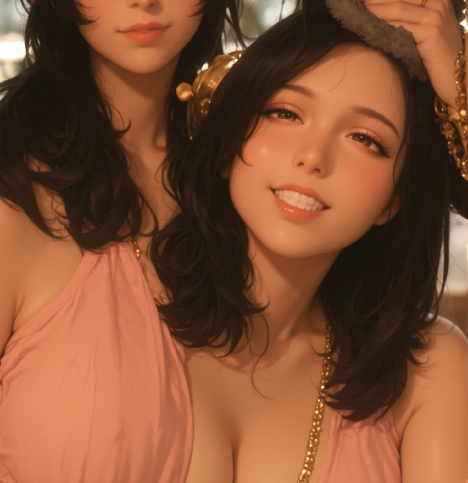 (high quality , Super detailed:1.4 ) , (Highly detailed beautiful face:1.4), ((Highest quality)), ((masterpiece)),((realistic:1.4)),smile ,beautiful woman, (be familiar with), perfect face、(8K, highest quality, masterpiece:1.2),(ultra high resolution:1.0),((Natural big breasts:1.2))