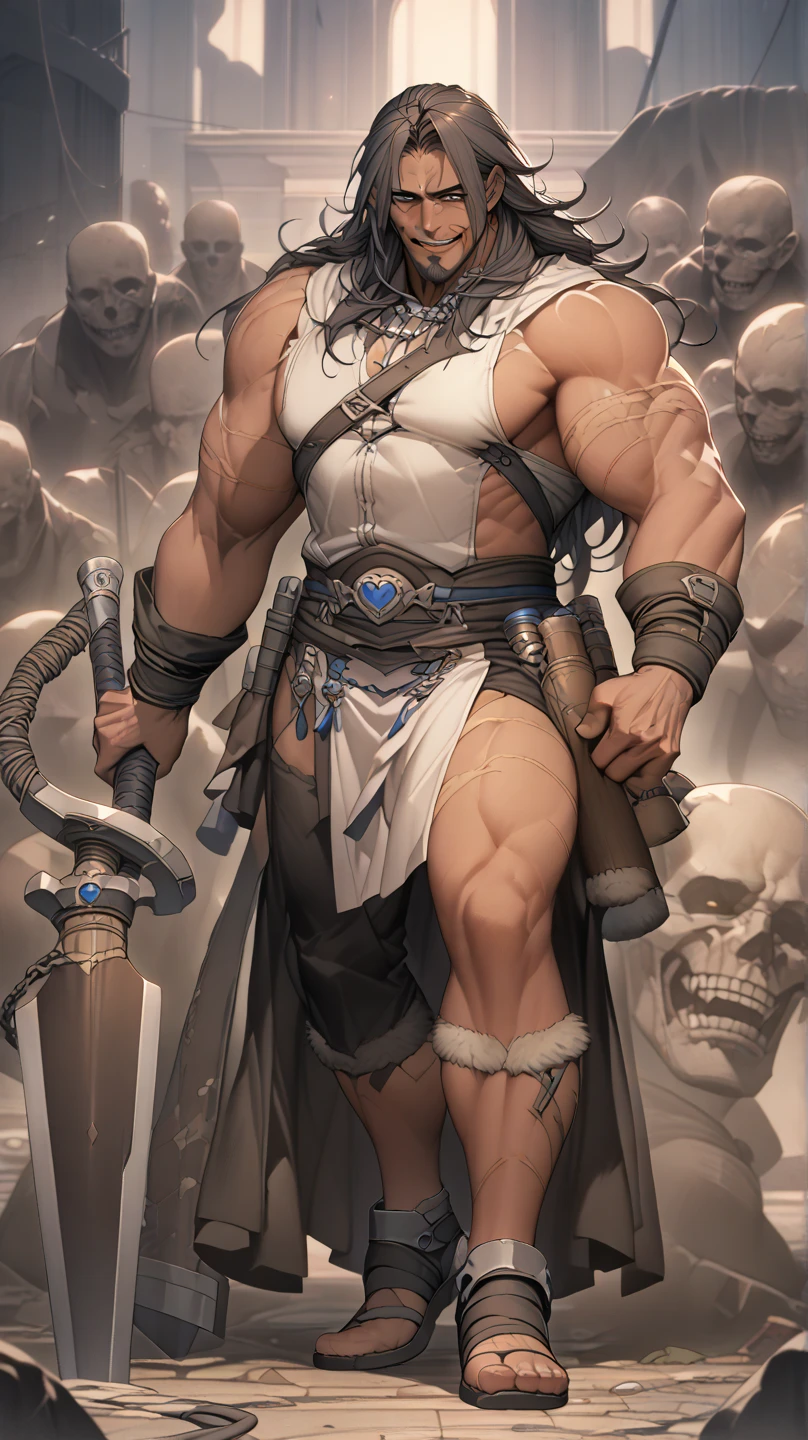 ((Blaidd ((Elden Ring)))), white teeth, ((standing)), ((furred body)), ((dominant)), ((intimidating)), dilf, Daddy, father figure, mature male, hunk, pecs, ((crotch focus)), ((castle ruins)), ((very detailed background)), ((very detailed lighting)), ((very detailed hands)), ((well drawn hands)), ((very detailed crotch)), ((very detailed fur texture)), ((very detailed)), very high resolution, very high quality, ((fur cloak)), ((very detailed clothing)), ((very detailed loincloth)), ((very detailed bulge)), ((large bulge))