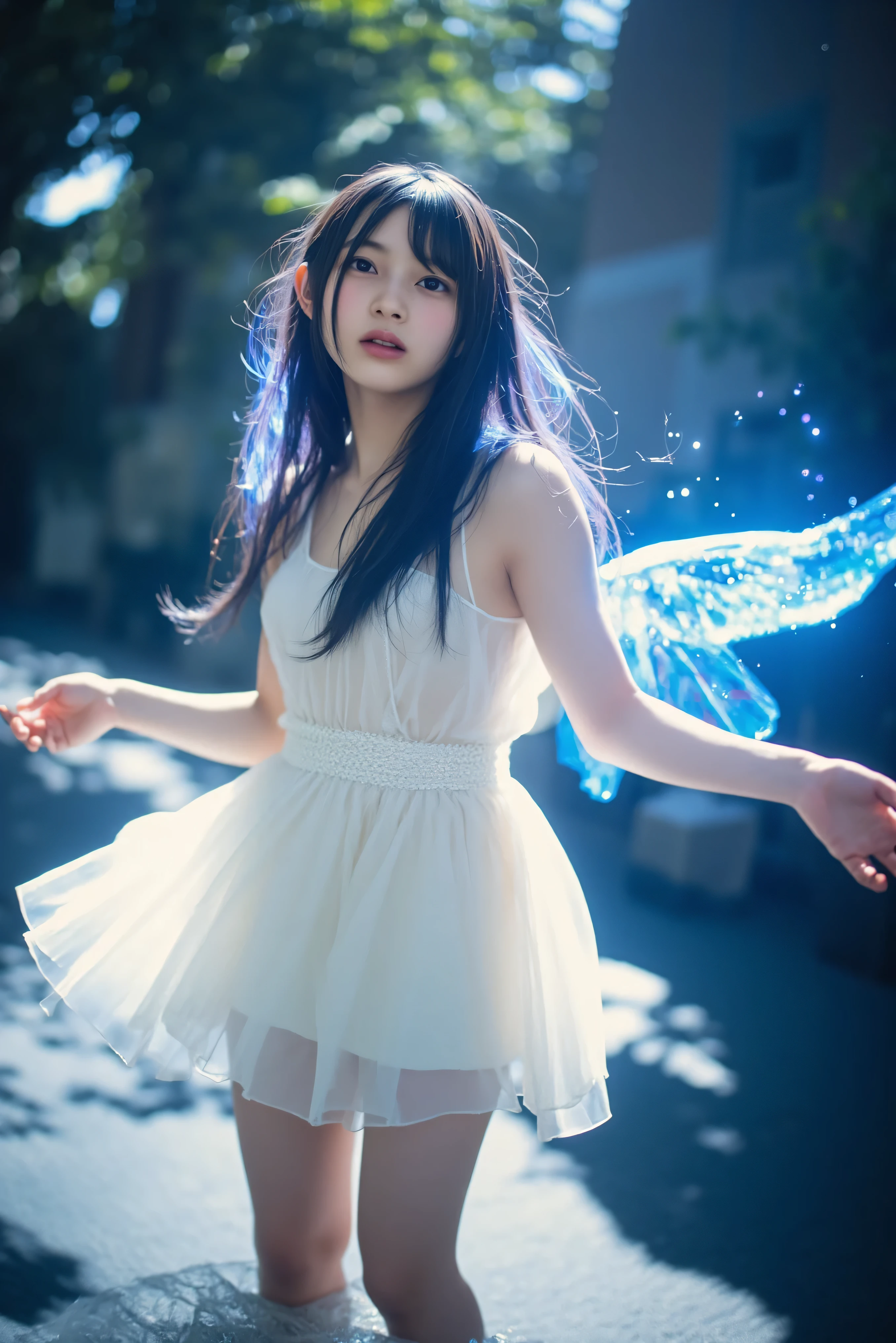 fly in the sky Angel cute blue sky flower Best Quality, Masterpiece, Ultra High Resolution, (Realisticity: 1.4), Cinematic Lighting