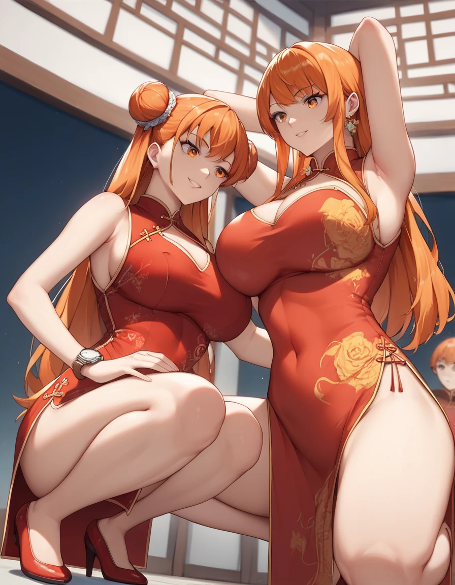 （8K ，Hyper-detailing，Ultra photo realsisim，Best Masterpiece，naturey，Perfect artwork，Perfect female body），Two cute busty girls ，（large tities），Antique flower wedding，Antique flower wedding，Chinese red wedding dress，Phoenix Guanxia，Stylish hairstyle，Elegant and sexy bride，On a quaint street，Dress up in a sexy vintage red wedding dress，Built-in thong panties，Large cleavage，，Stretch meat，Raised sexy，The kinky is exposed ，tit，full body shot of