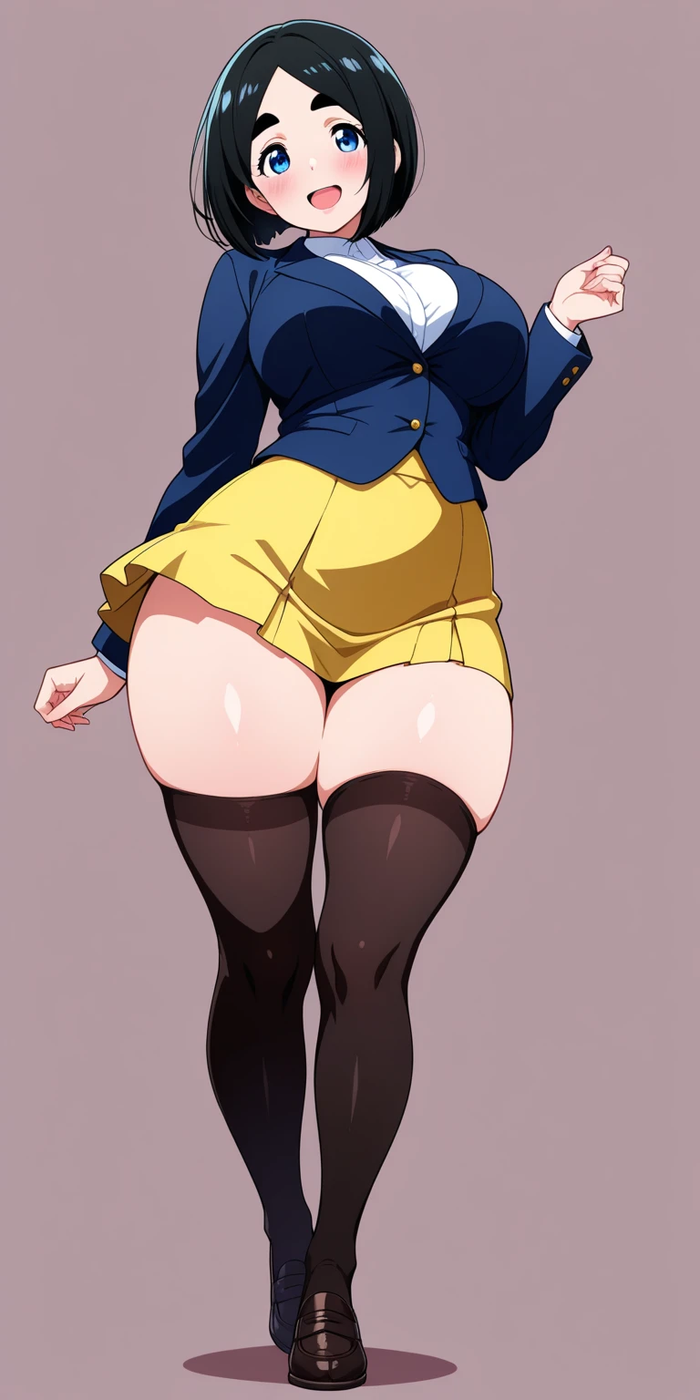 view from ground，(from bottom,from below:1.5),full body, masterpiece, best quality, highres, JK,huge tit,3girls,black bow,black bowtie,blonde hair,bow,bowtie,breasts,hair bun,long hair,looking at viewer,multiple girls,pink hair,pleated skirt,shirt tucked in,short hair,skirt,smile,tented shirt,castle