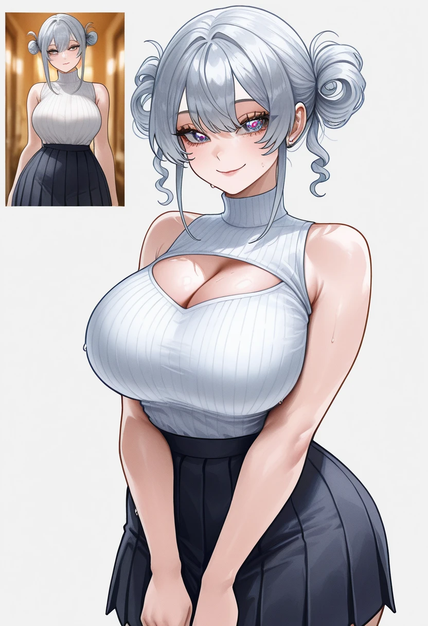 Big breast,white long hair,twintail,frieren,white dress,smirk,wide hips,thicc tigh