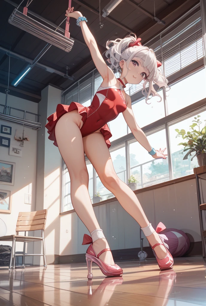 ((real quality:1.5)),((American)),(best quality), 1person,super ,blush,shame smile,(( 8 yea),((135cm:1.5)),(((((nsfw))))),(nude),((little i),(sports shoes),(spread pussy)),(((sumail)))panese idol)),(((pussy/vagina))),(spread hssy),(,urethra),(spread legsy focus:0.5),((soro)),legbout to be red, wet pussy, leg grab,((TOKYO mega City:1.3)),((sexy WhiteRED ceader costume:1.5)),sports half tank top,,urquoise eye/cute droopy eyes)),((Whitehair)),longhair,
