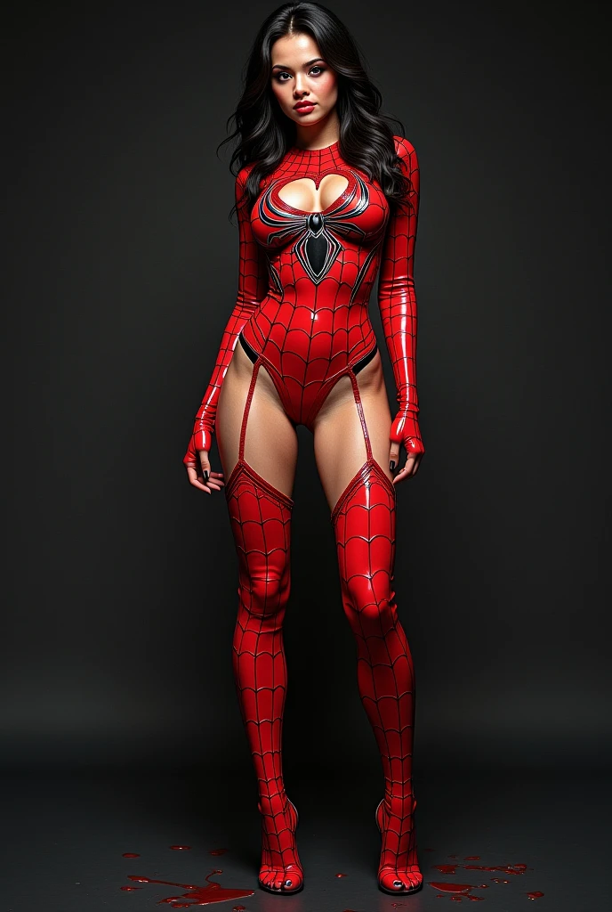 (8k, RAW photo, photorealistic:1.25) ,( lipgloss, eyelashes, gloss-face, glossy skin, best quality, ultra highres, depth of field, chromatic aberration, caustics, Broad lighting, natural shading,Kpop idol, waist up, huge breasts, tight spiderman bodysuit,(ripped cloth: 1.5), damaged cloth), looking at the viewer seductively